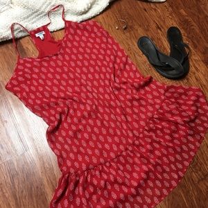 Red Flirty racer back flare dress